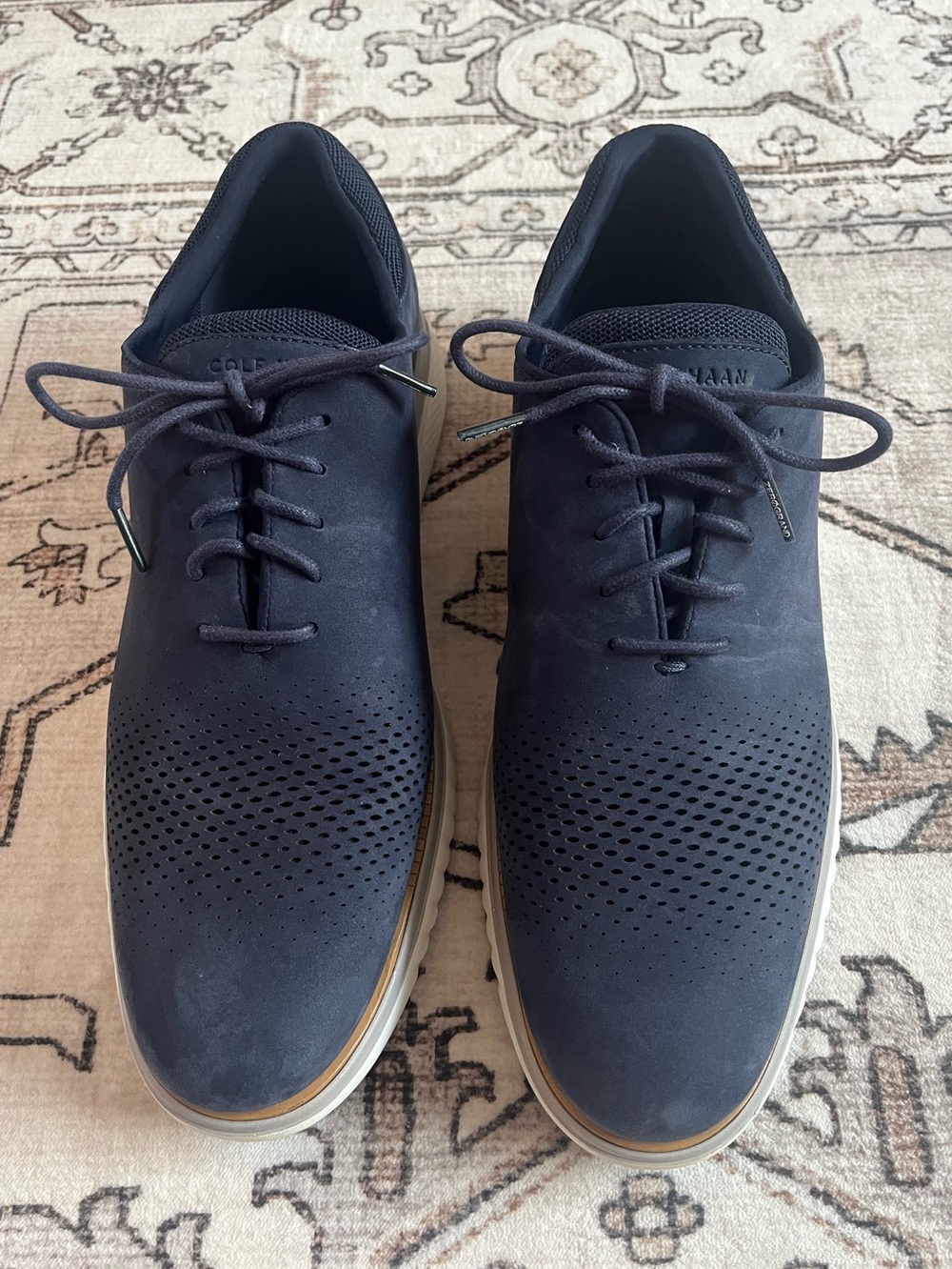 Cole Haan Men’s Navy Perforated Nubuck Leather Derby Sneakers